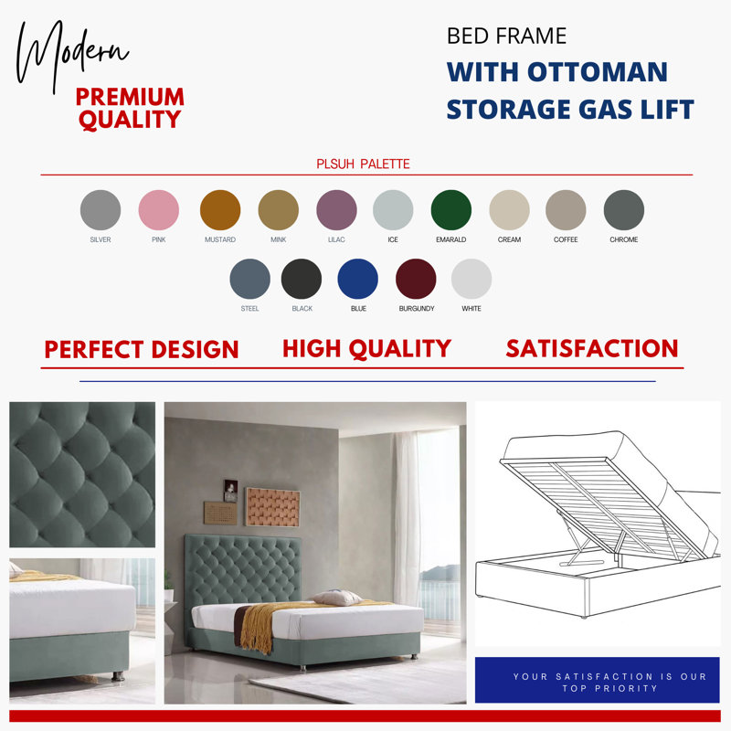 Adriella Upholstered Ottoman Storage Bed, Chrome, Single (3')