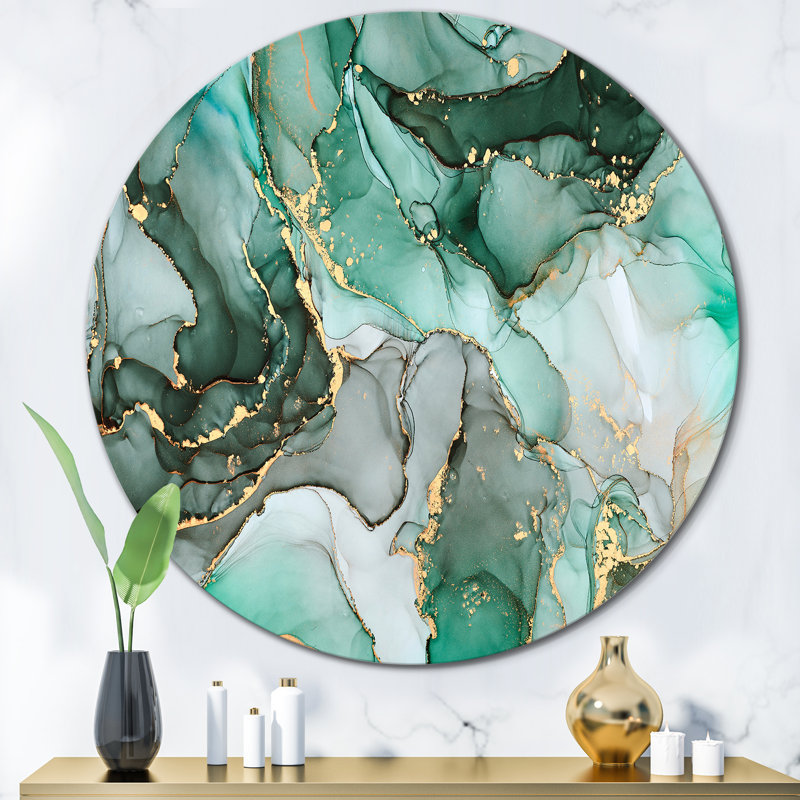 «Green Luxury Abstract Fluid Art III», art mural moderne en métal, H 29 po x l 29 po x P 1 po