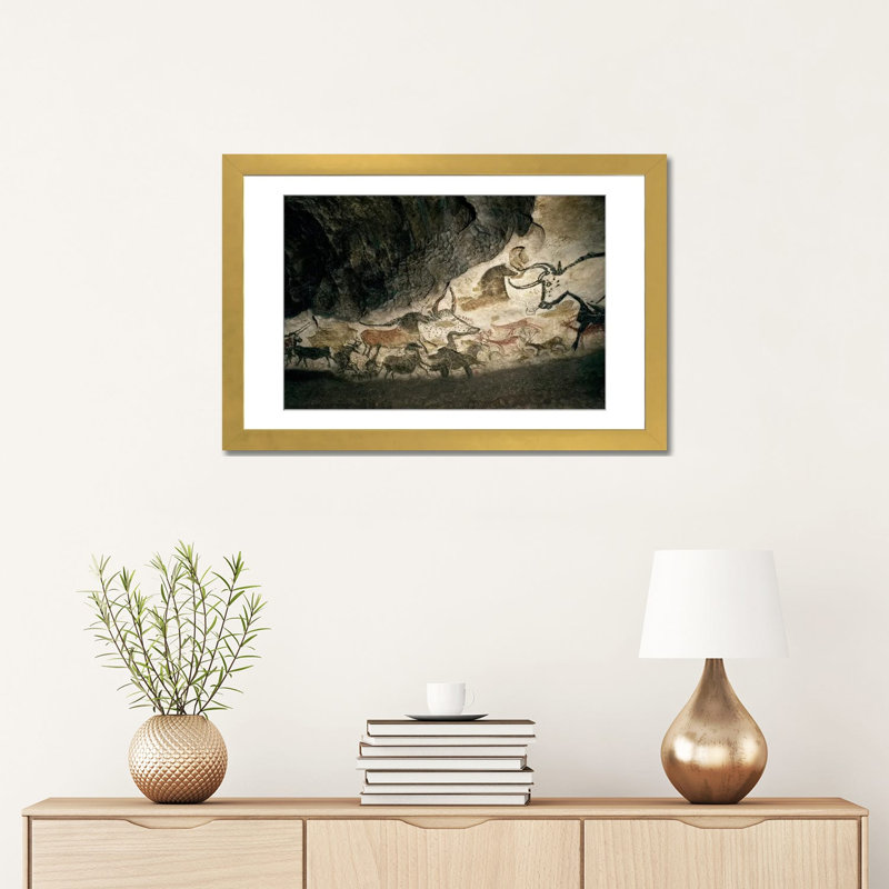 Reproduction d'art mural Lascaux II, reproduction d'art sur toile encadrée, 24" x 16", Framed Paper, Gold