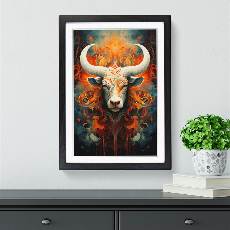 Taurus Zodiac Abstract - Framed Print, Black, 34" H x 25" W x 2" D