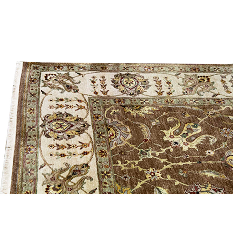 Tapis brun et ivoire de haute qualité noué à la main