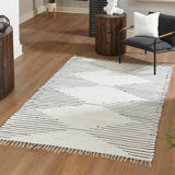 Tapis vert en coton tissé à plat à la main à motif géométrique Albertas