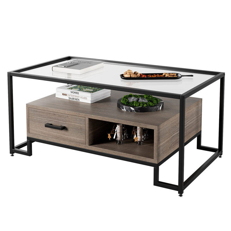 Balgobin Glass Top Coffee Table, Brown, Black