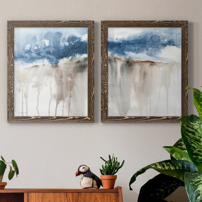 Windy Cliff I - Matted and Framed Under Acrylic Glass, Set of 2, Large Living Room Wall Art