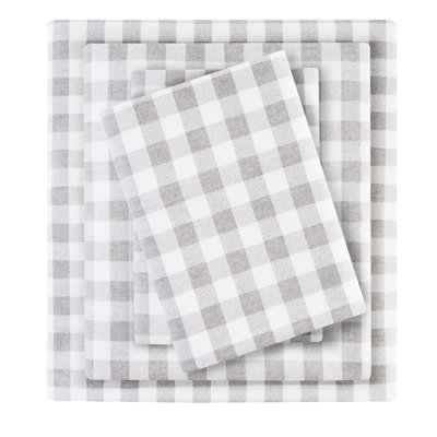 3 Pcs, Gray Herringbone Check, Printed Sheet , 100% Cotton Flannel, Soft, Cozy, Flat Sheet, Fitted Pillowcases, Machine Washable, Handfeel, - , Washable