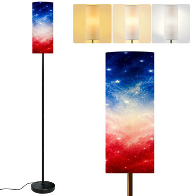  68.5" Standing Floor Lamp Patriotic Red White Blue Starry Abstract Dimmable Metal Pole Lamp with Linen Lampshade LED Bulb Included
