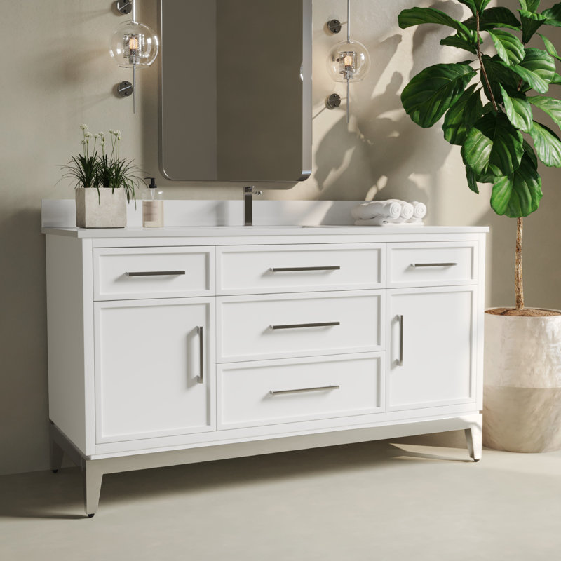 Meuble-lavabo simple 60 po avec comptoir en quartz Colaluca, Blanc