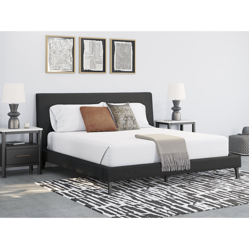 King Black Upholstered Wood Frame Bed with Drawers