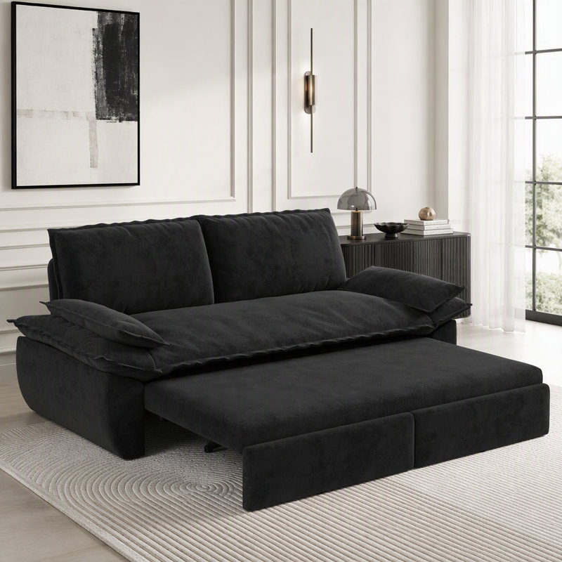 Canapé-lit convertible 3-en-1 en velours, Black Velvet