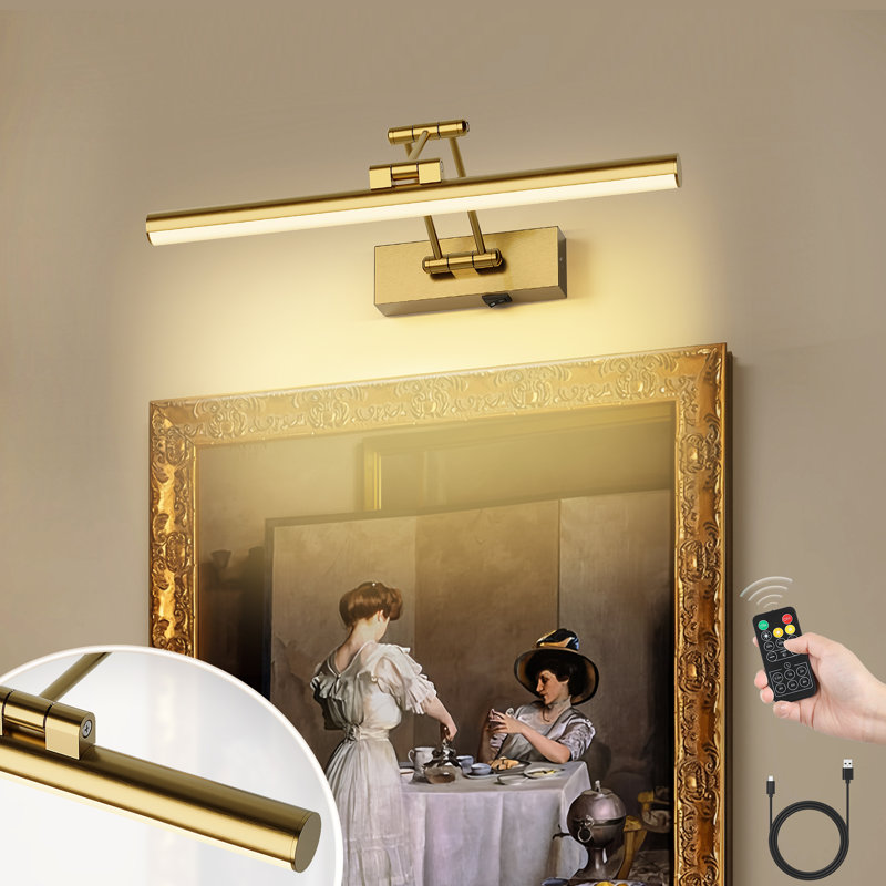 LED Picture Light with Remote Control Dimmable Multiple Color Temperatures Rotatable and Timer, Gold