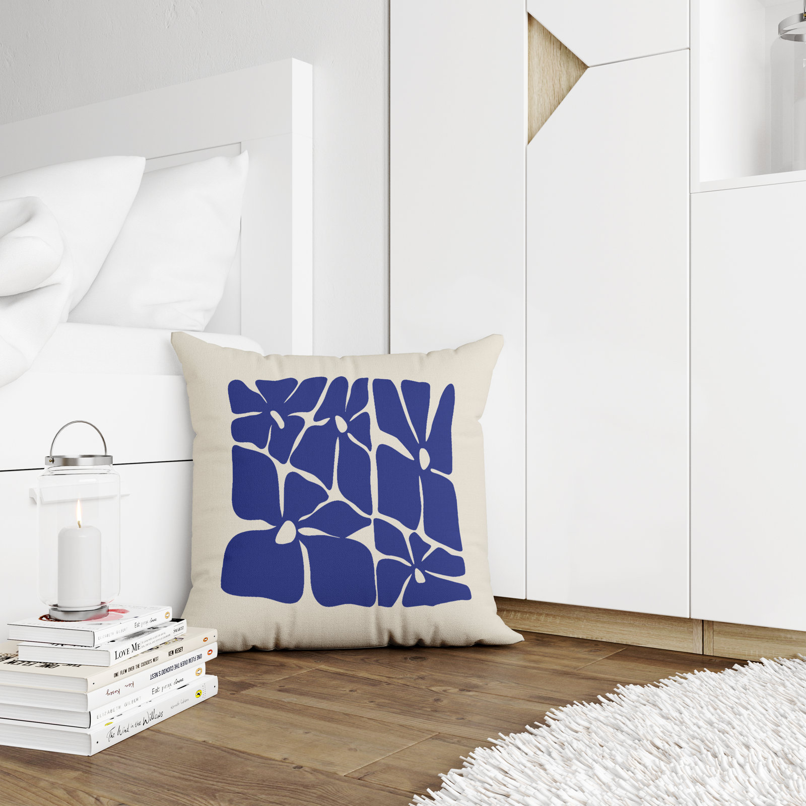 Polyester Throw Pillow, 19W" x 19H", Navy Blue