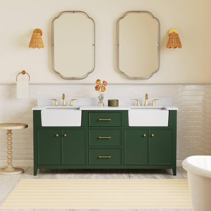 Aisa 72" Double Bathroom Vanity, Evergreen/Brushed Gold