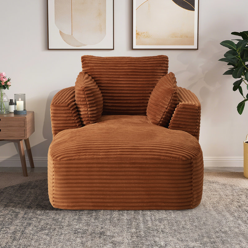 Canapé de 65 po en velours côtelé à compression sans os, sans assemblage, Orange