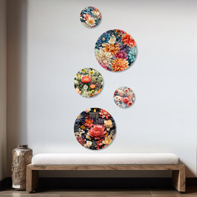Freda - Floral Floral Round Wall Art Set Of 5