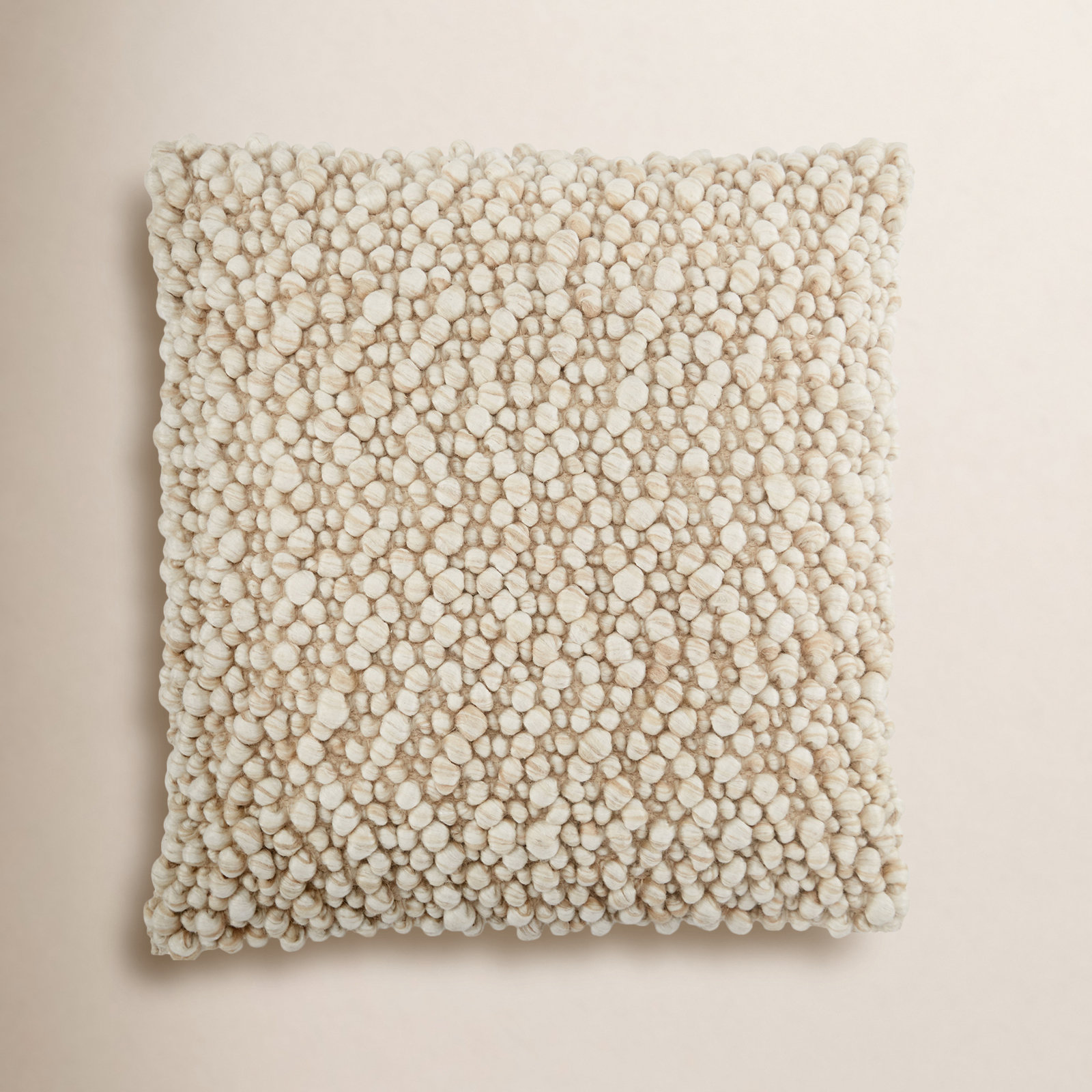 Upson Embroidered Wool Throw Pillow, Beige, Down Alternative