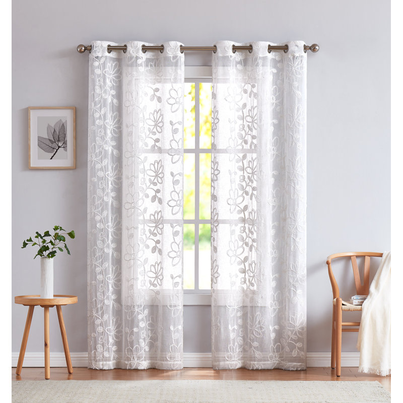Carston Semi Sheer Curtain Pair, White, 38" W x 63" L