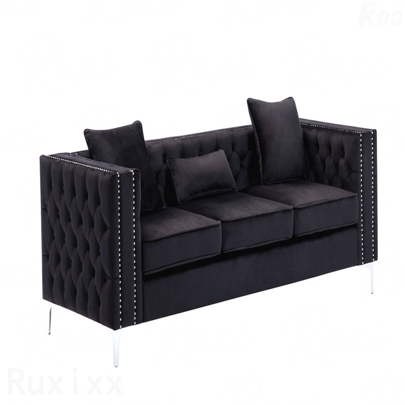 Canapé 86 po en velours noir