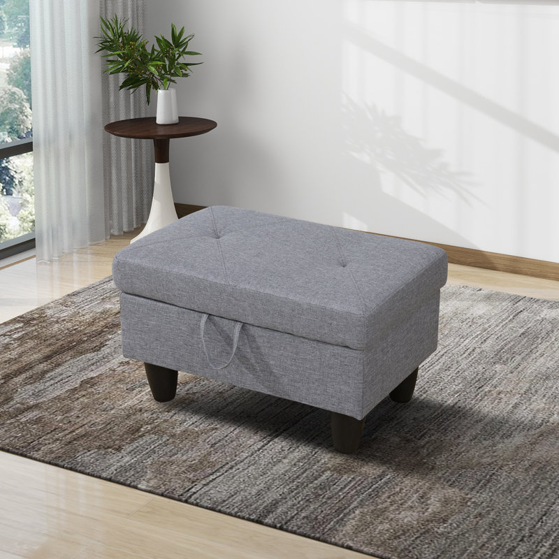 Rehmaan Upholstered Storage Bench, Gray 100% Cotton