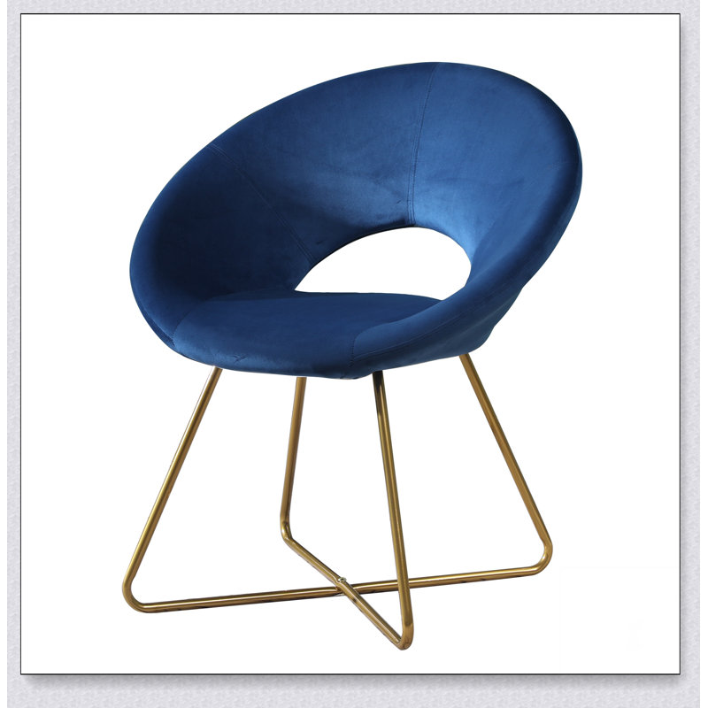 Chaise d'appoint rembourrée en velours soyeux Slatina, Velours bleu
