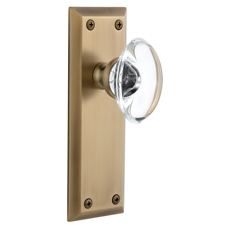 Grandeur Fifth Avenue Plate Privacy with Provence Crystal Door Knob, Vintage Brass, 2 3/8"