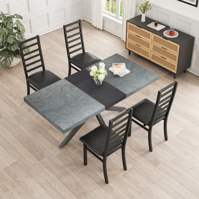 Retro Rectangular Stretch Dining Table, Black/Gray