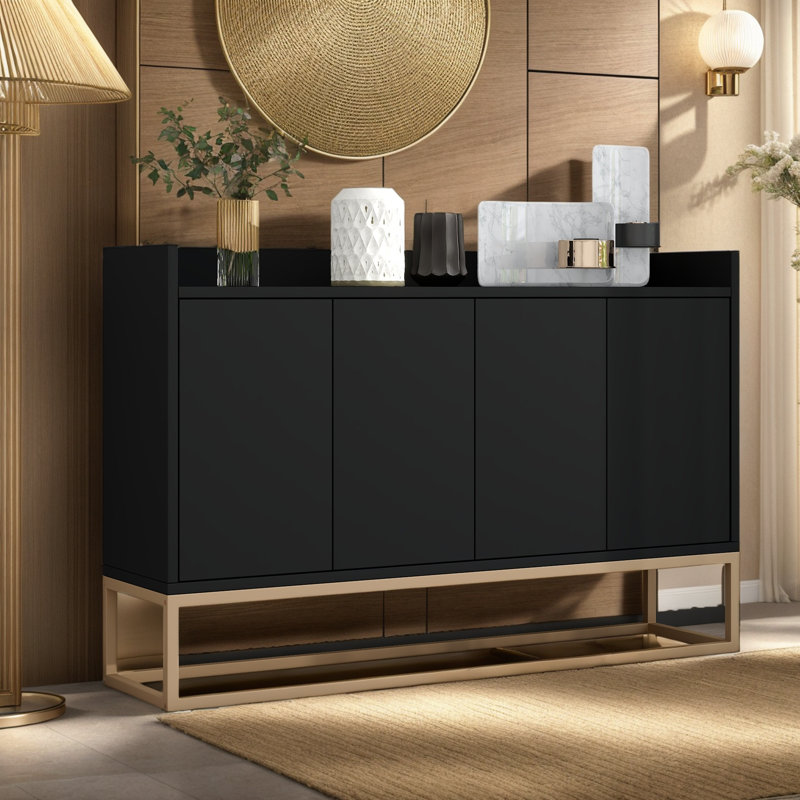 Wood Console Table with Large Storage Space, Gold Metal Legs, White, 31.5" H x 47.2" W x 11.8" D
