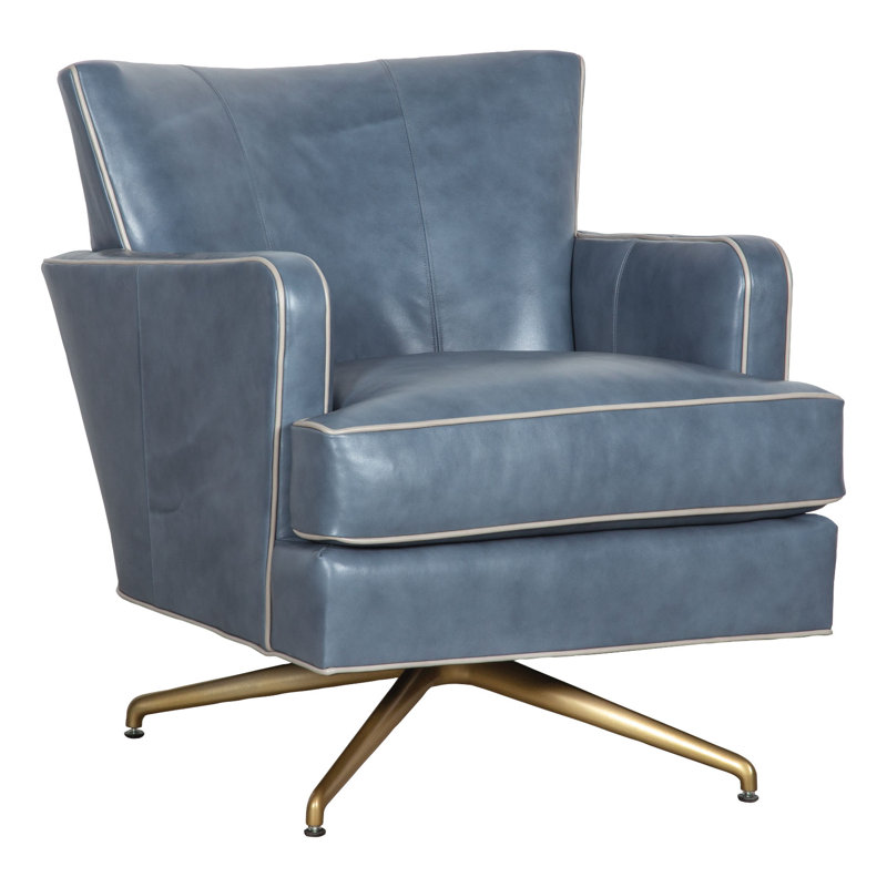 Kyle Swivel Armchair, Brushed Brass, 1181 Pearl Genuine Leather
