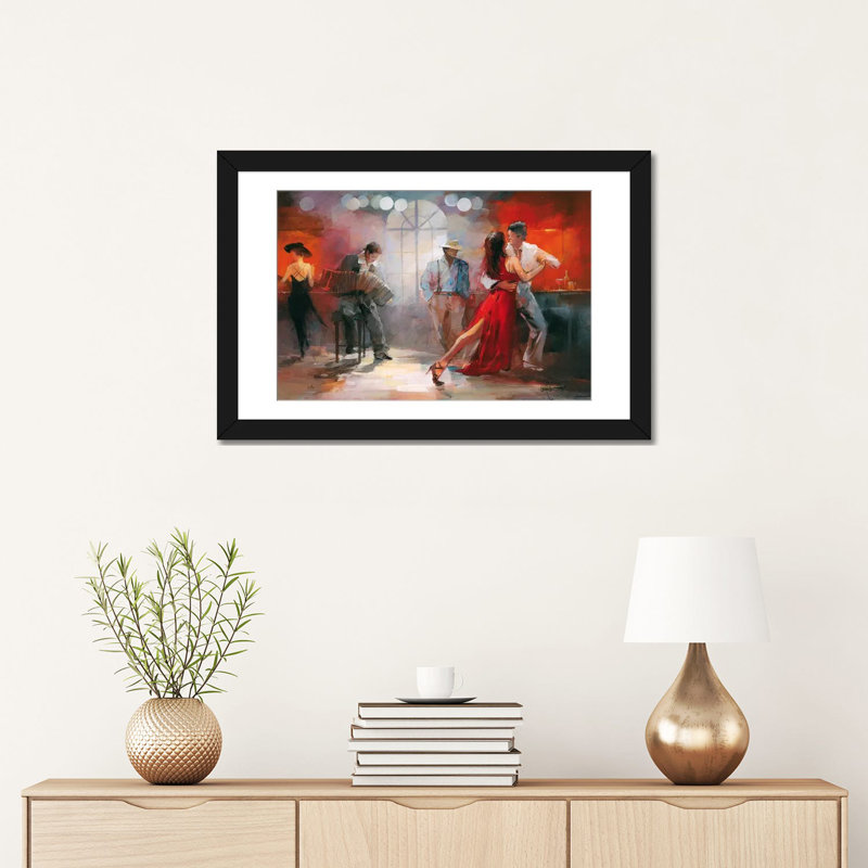«Tango», reproduction sur toile, H 18 po x l 26 po x p 1,5 po, Toile avec cadre noir, Blanc