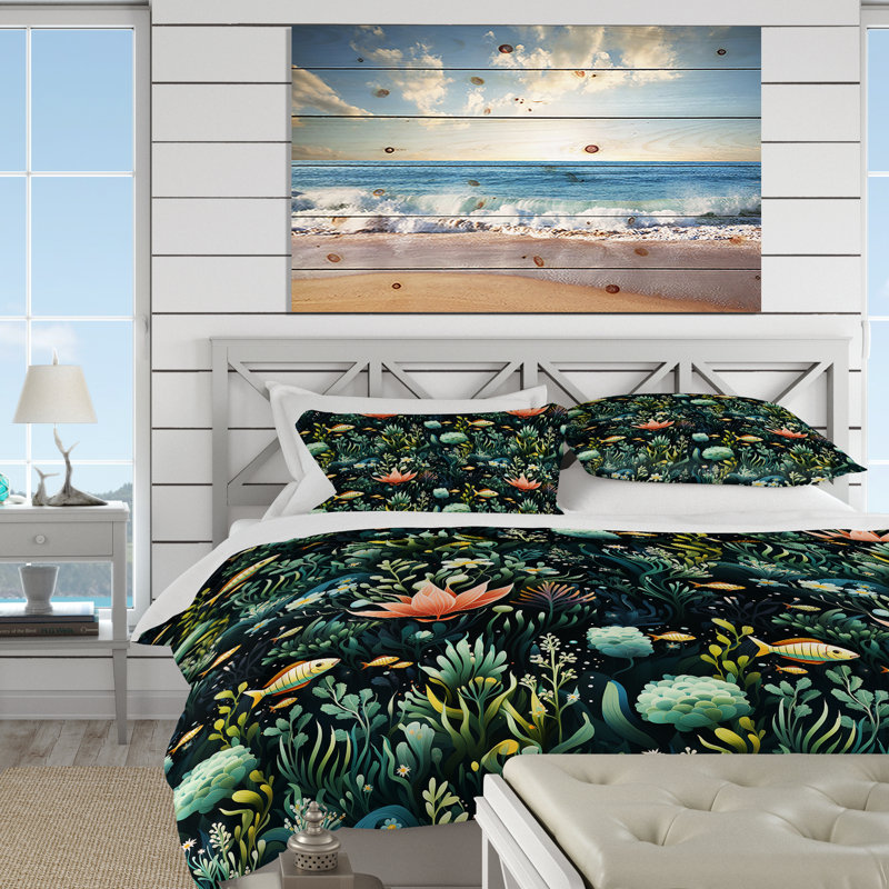 Ensemble de housse de couette bleu et vert Under The Sea Exploration III, Housse de couette pour grand lit et 2 taies décor