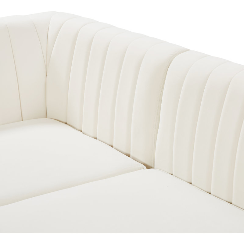 Enson Velvet L-Shaped Sectional Reversible, Cream Velvet