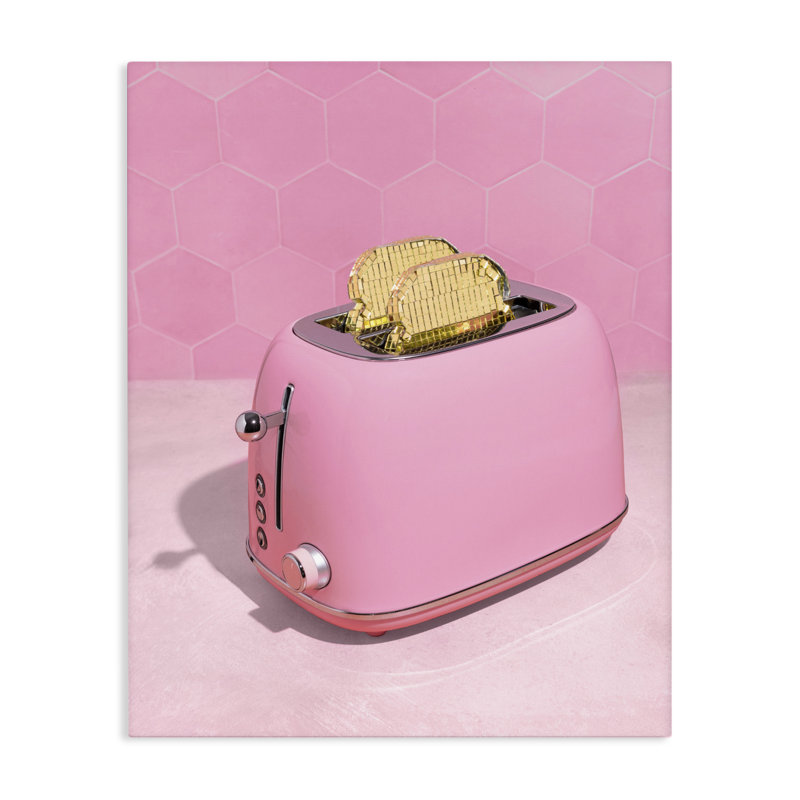 Toaster doré sur toile rose, design par Lish Creative, 48 x 36