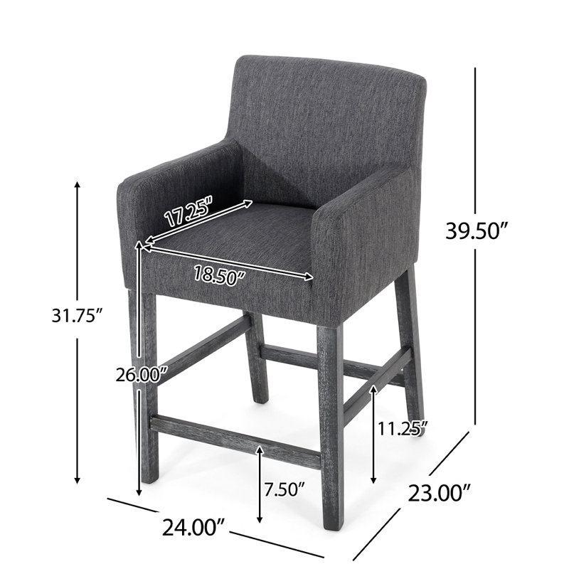 Upholstered Counter Height Barstools, Counter Stool (26” Seat Height), Charcoal/Gray, 1
