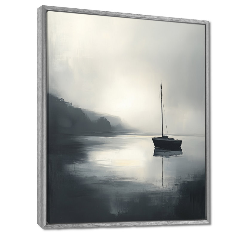 Voile de Silent Harbor - Tableau encadré gris côtier, H 40 po x l 30 po, Encadrement argenté
