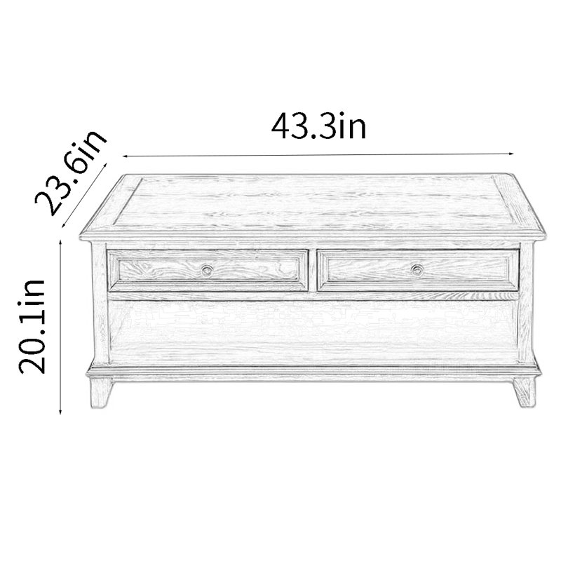 Table basse American, Light Walnut, H 20,1 po x L 43,3 po x l 23,6 po