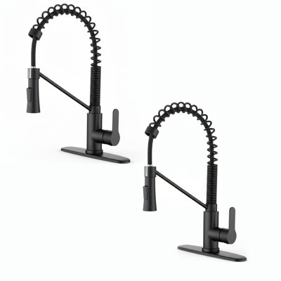 Commercial Single Handle Pre-Rinse Kitchen Faucet in Matte Black(Set of 2)