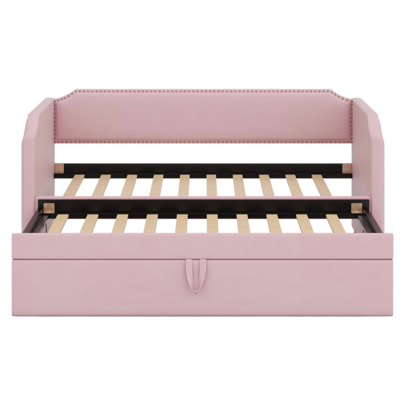 Lit de jour en velours avec lit gigogne, Rose