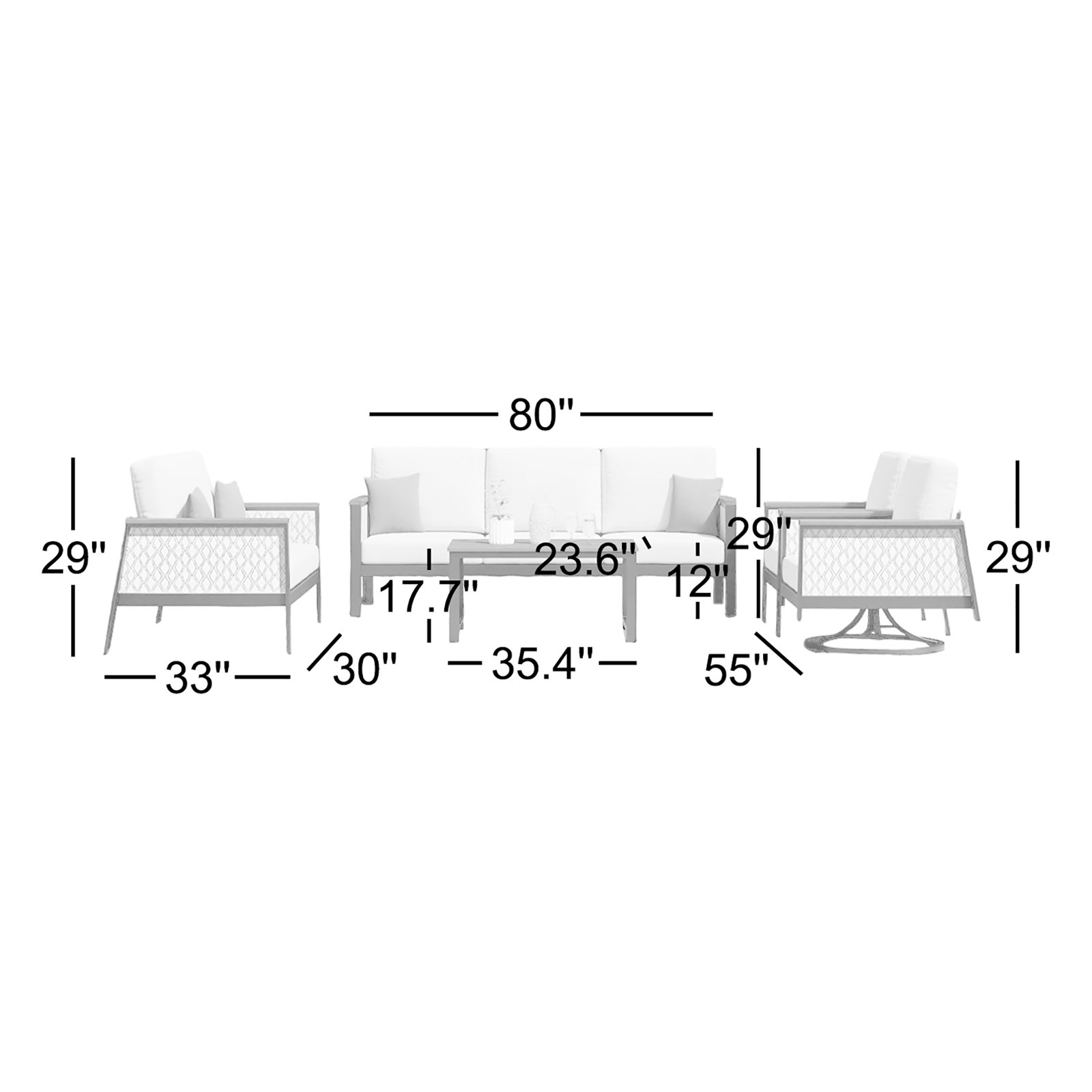 Townsend 7-Person Sunbrella® Patio Seating Group, Cast Silver