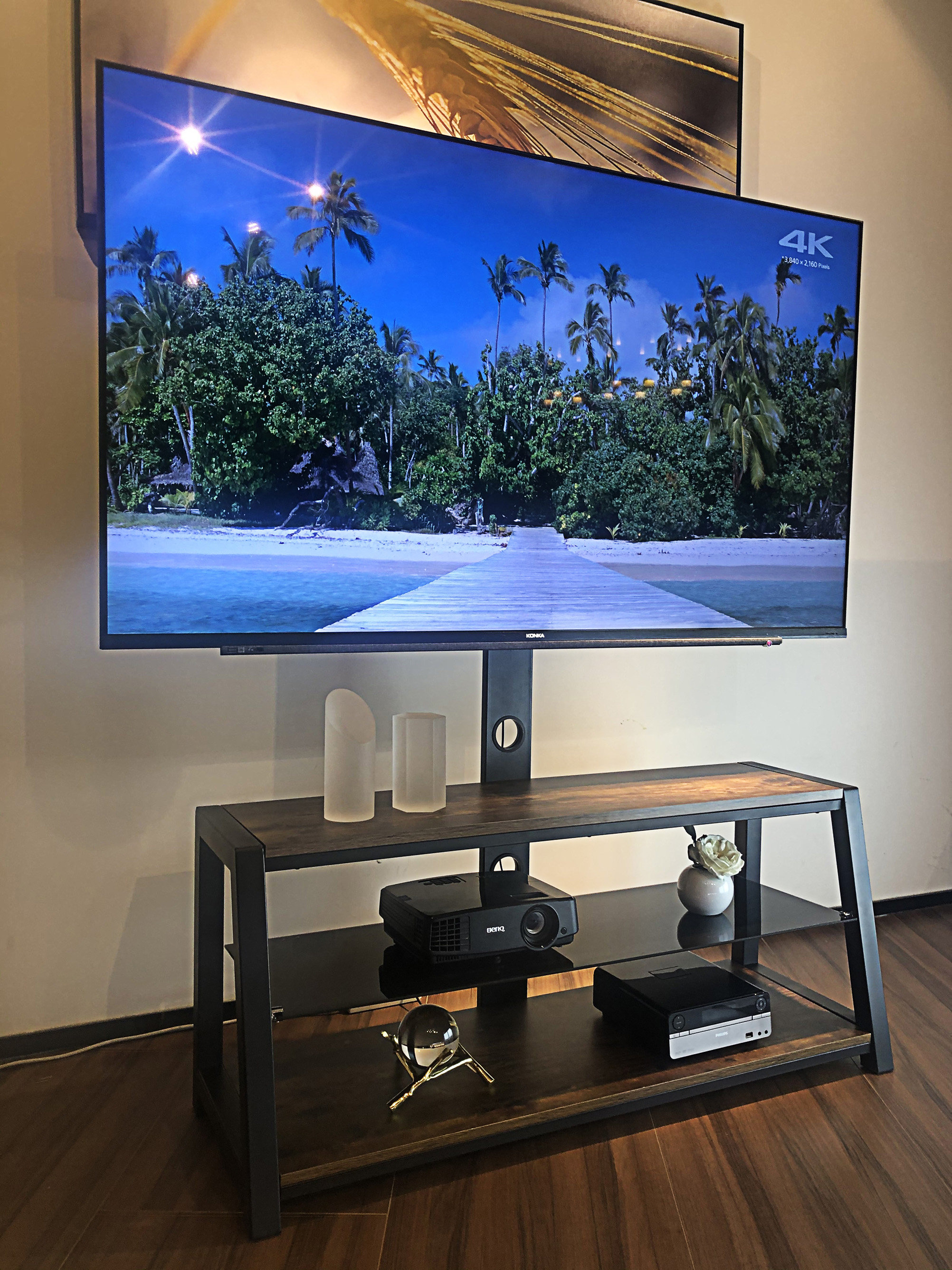 17 Stories Wooden Storage Tv Stand Black Tempered Glass Height