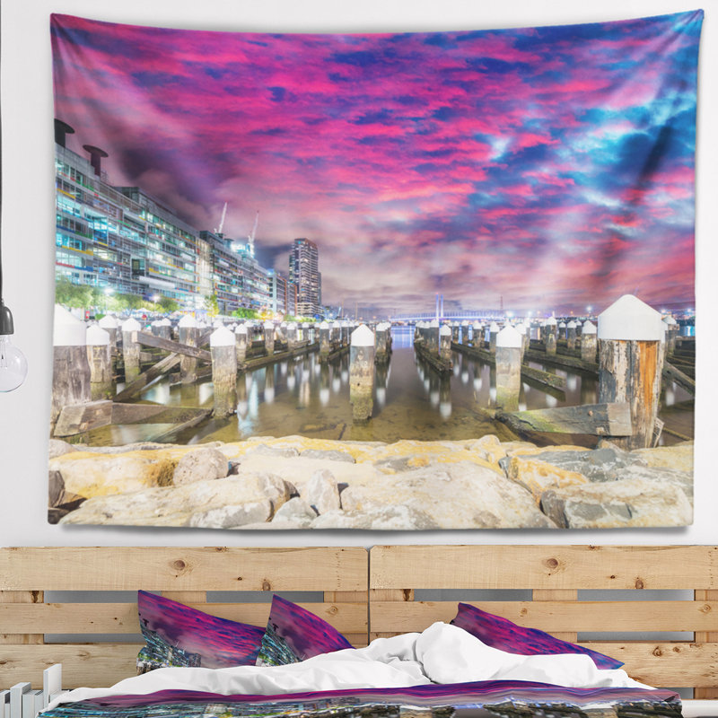 Photographie de paysage marin, jetée à la tapisserie du port de Melbourne, H 78 po x l 92 po