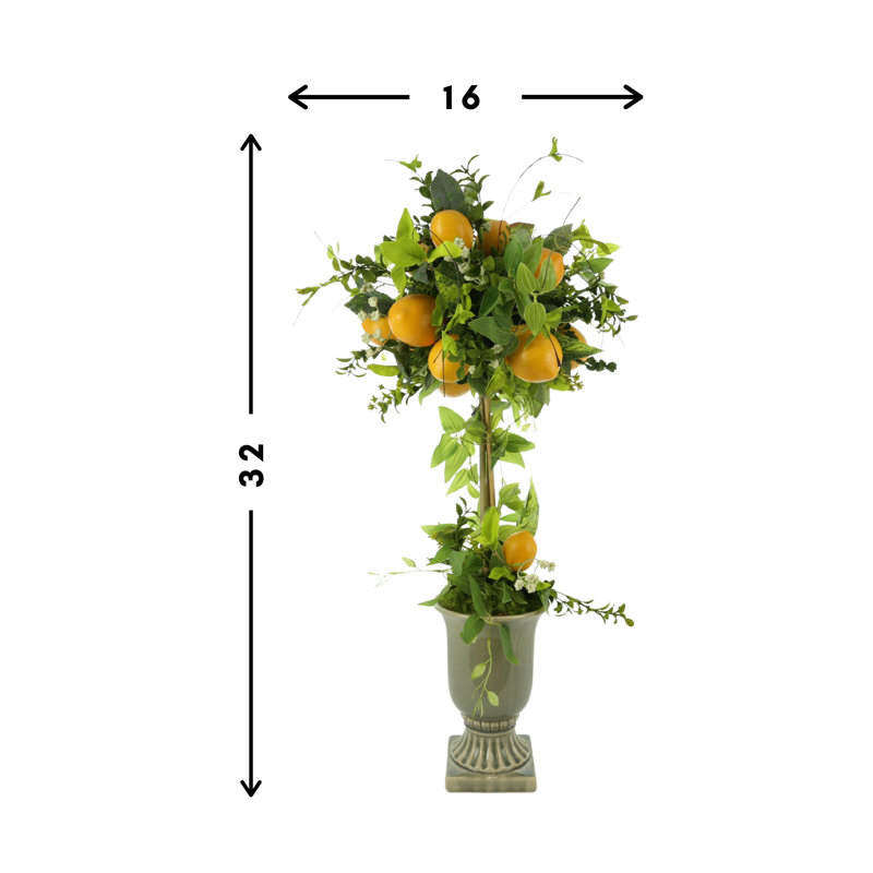 Topiaire de citron artificiel dans un vase à piédestal décoratif