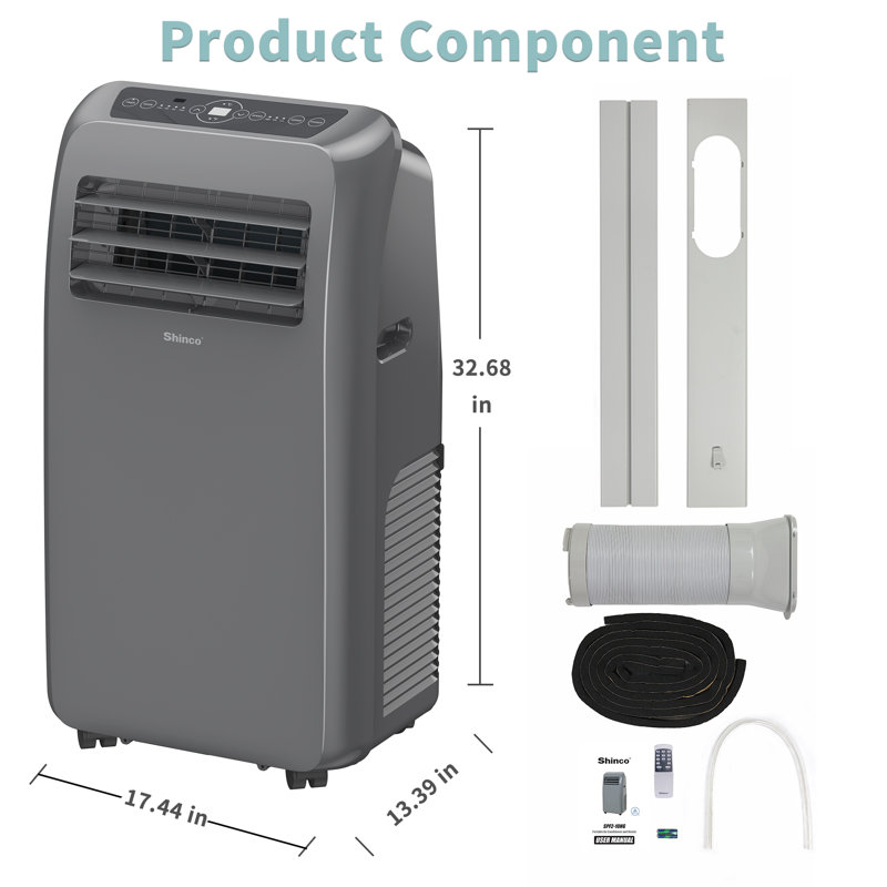 Shinco 10,000 BTU(ASHRAE) Portable Air Conditioner(Copper Tube) with Heater up to 400 Sq.Ft, Ac Heater Combo Window Unit, Portable AC Unit with Dehumidifier & Fan, Cools & Heats,Gray