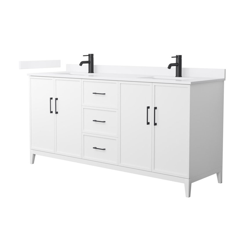 Elan 72'' Double Bathroom Vanity with Quartz Top, White, Matte Black, Single