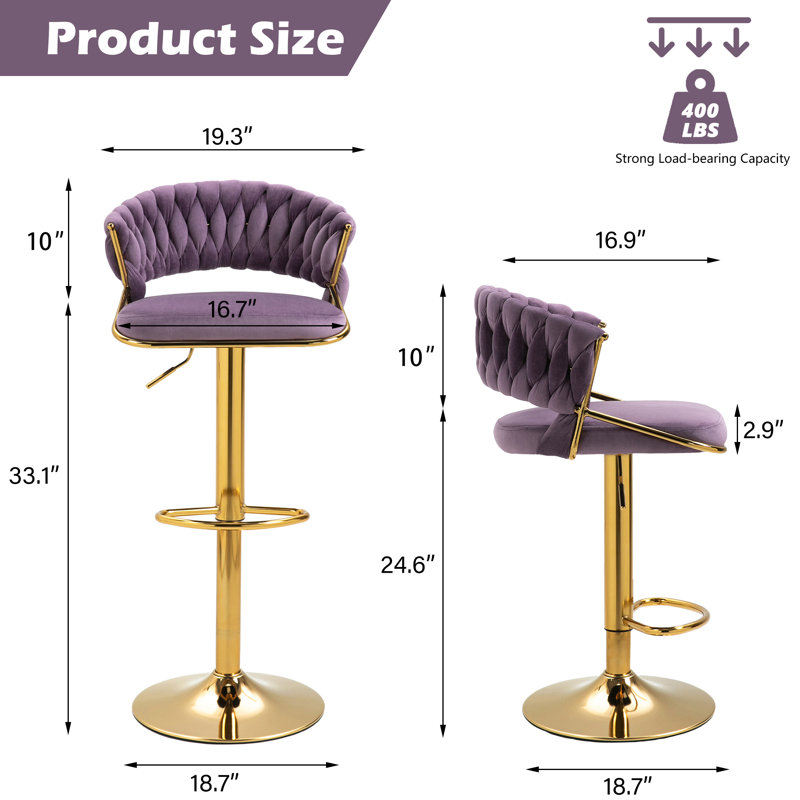 Tabouret de bar Christal, Mauve, Doré