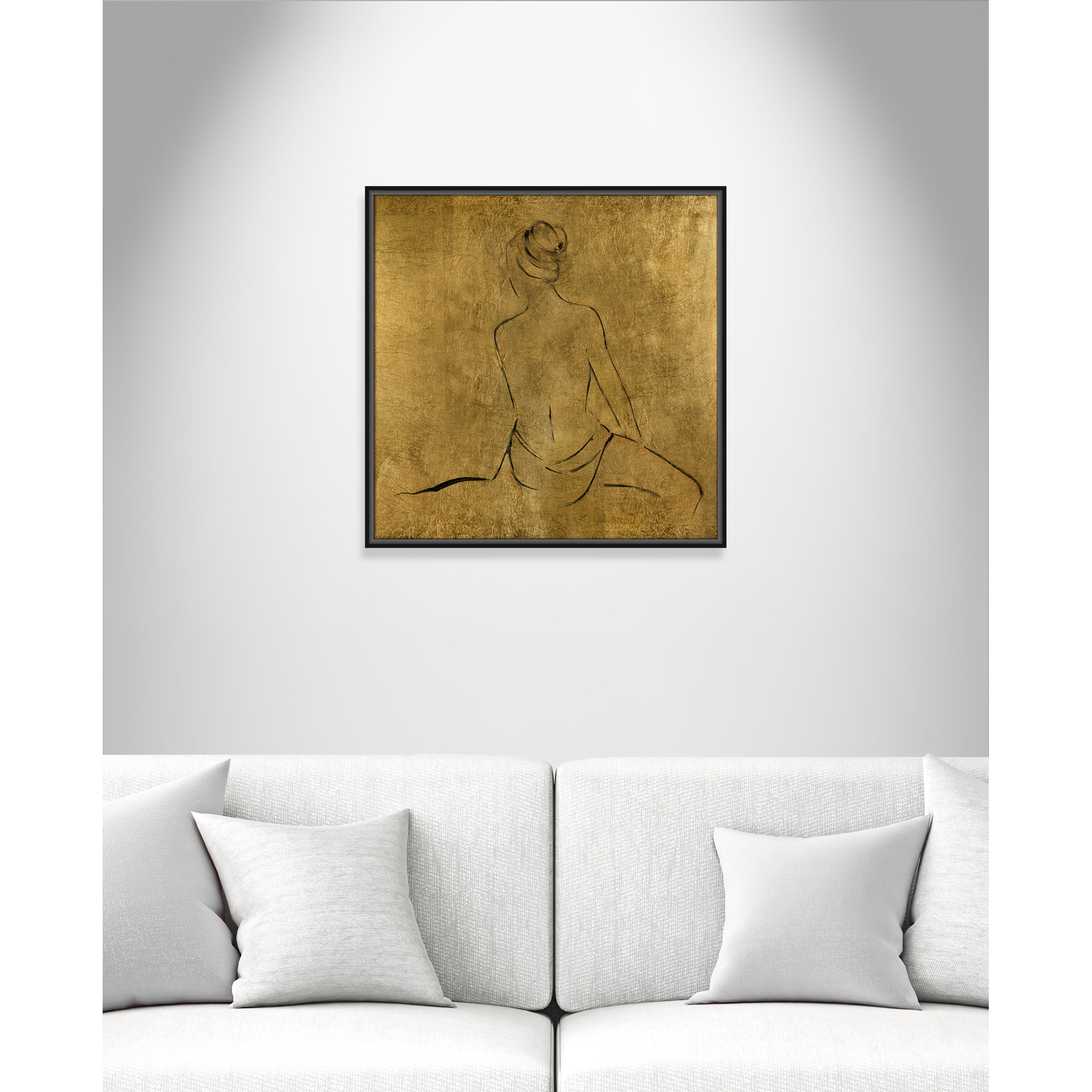 Golden Bather II by Sally Swatland - Painting Print, 25.5" H x 25.5" W x 2" D, Black Framed Canvas