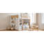 Lit superposé double avec tablette de rangement à 3 niveaux, décor en rotin, rideaux et lumières d'intimité, cadre de lit superposé en bois moderne - blanc