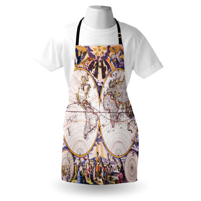 East Urban Home World Map Apron Unisex Sun Sky Birds Clouds Adult Size Multicolor