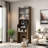 Mid-century Multi-use Extenable Cabinet Desk With Storage Peg Board, Storage Cabinet With Sliding Glass Doors, Led Light, Free Cat Cushion And Cat Toy