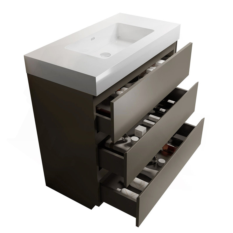 Meuble-lavabo autoportant de 36 po avec lavabo Alice, Gris, 36''