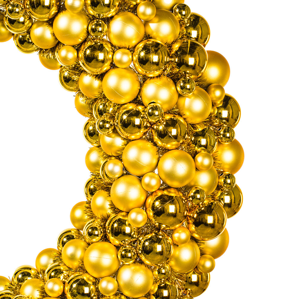 Shiny and Matte Ball Wreath, Gold, 36" W x 36" H x 3" D