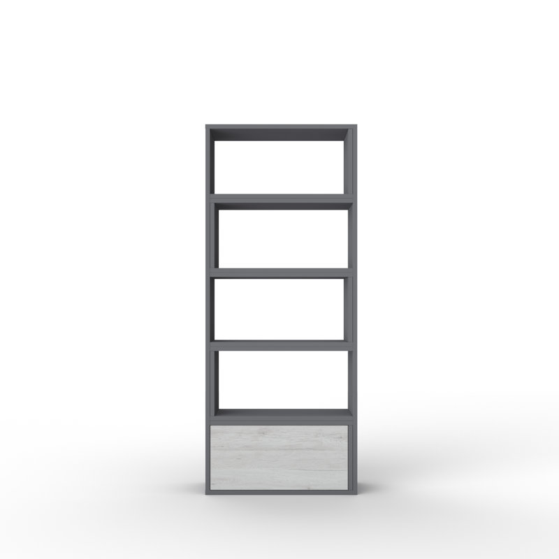 187.5cm H x 130cm W Standard Bookcase, White, Grey